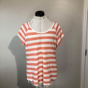 XL Red Camel Womens Short Sleeve Stripe Blouse Coral/peach & White C5281